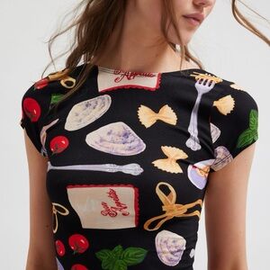 NWT Lisa Says Gah Rowan Buon Appetito Open Back Tee